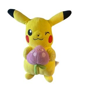 Pokemon Pikachu Plush Toy Holding‎ Purple Flower Stuffed Animal 2022